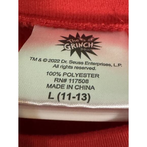 Unisex Grinch Pajama Set, “Naughty” Red Sweatshirt, Green Pants, Large - Picture 3 of 7